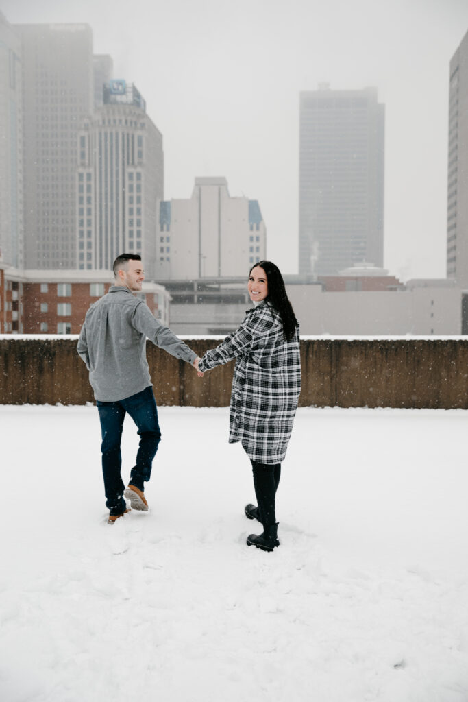 winter engagement couple