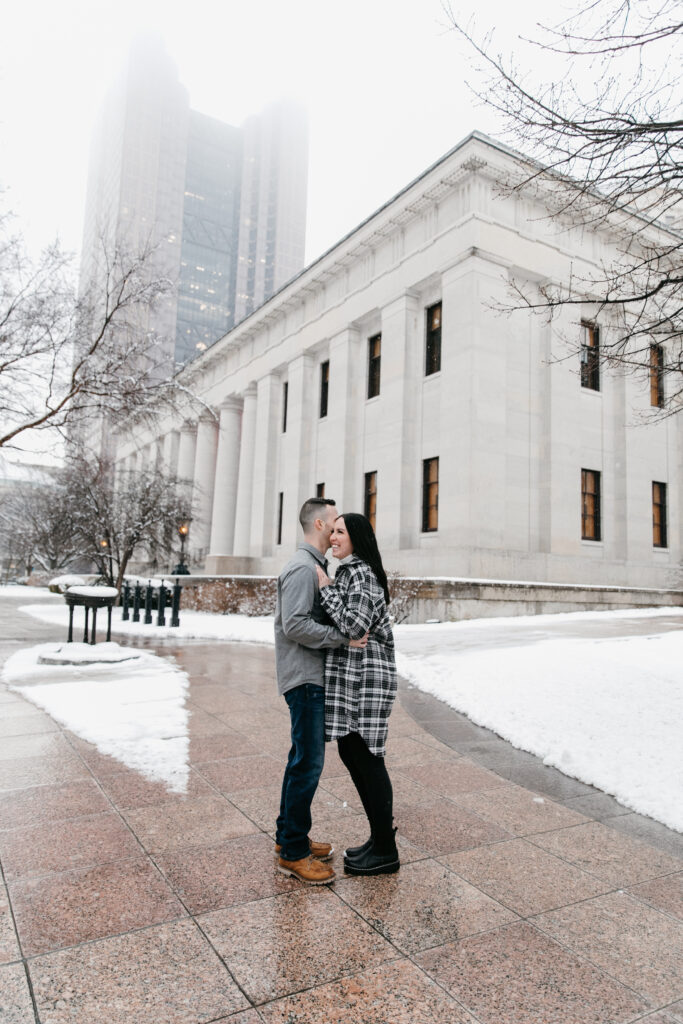 winter engagement couple ohio statehouse